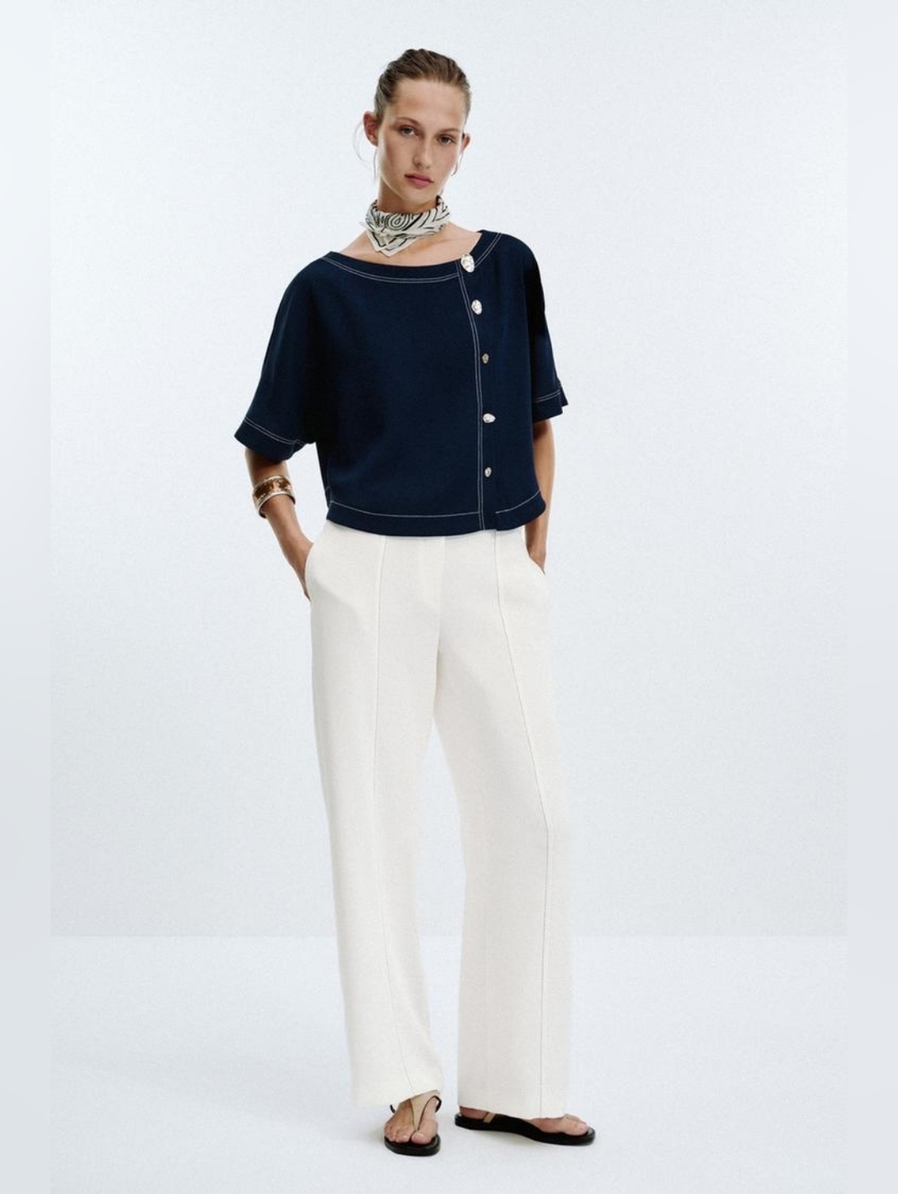 CONTRAST STITCHING LOOP PANTS SIZE M